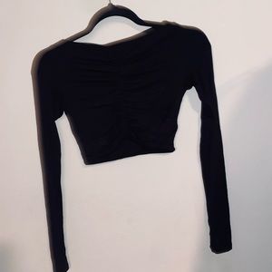 NWOT NAKED WARDROBE black long sleeve stretchy crop top w/ ruched center